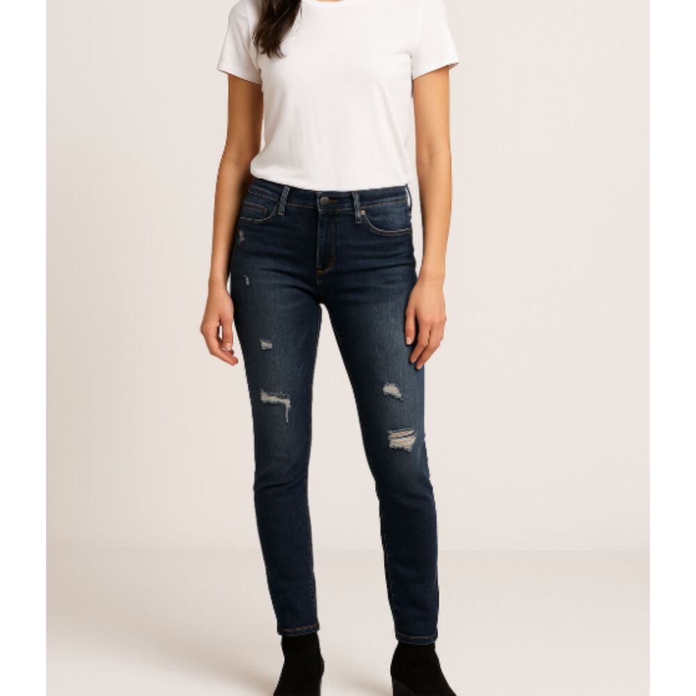 Levi’s 711 Mid Rise Skinny Jeans Women’s Size 25 Distressed Dark Stretch Denim